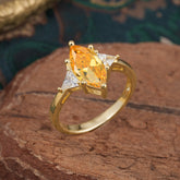 6 Prong Marquise Cut Three Stone Citrine Engagement Ring Anniversary Gift for Women